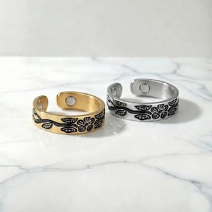 Gold Plated Magnetic Slimming Ring: Stainless Steel Flower Band