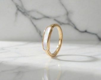 Mother of Pearl Shell Ring Natural Inlay Jewelry Dainty Minimalist Gift for Her Ring