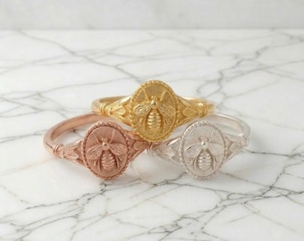 Minimalist Bee Ring, Dainty Stackable Jewelry, Gold Rose Gold Silver Tones