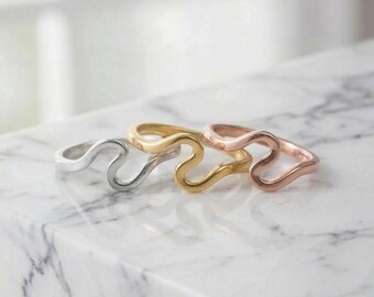 Simple Sea Wave Ring Ocean Surf Jewelry Minimalist Stacking Ring Dainty Gift for Her