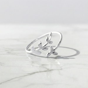 Olive Leaf Sterling Silver Ring: Adjustable Nature-Inspired Branch Band
