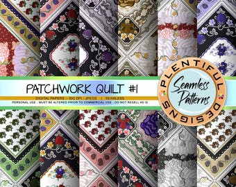 Berries and Floral Patchwork Quilt Seamless Pattern - digital patterns