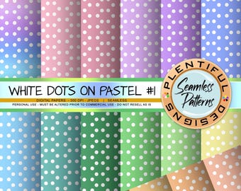 White Polka Dots on Pastel Rainbow Seamless Pattern