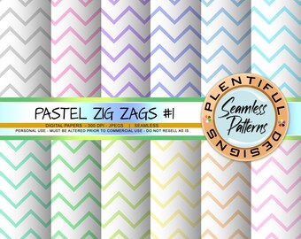 Pastel Zig Zags on White Seamless Pattern - digital patterns