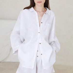 Linen Cotton Shirt, Linen White Blouse, Long Sleeves Linen Tops, Blouse Plus Size, Button down Shirt,  Boho Linen Summer Beige Blouse