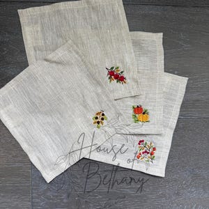 Fall Cocktail Napkins, Thanksgiving. Linen Cocktail Napkin. Set of 4