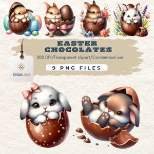 Watercolor Easter Bunny Clipart | Bunnies with Eggs, Baskets and Spring Flowers |Holiday Rabbit In Cocoa Egg| | Transparent Background