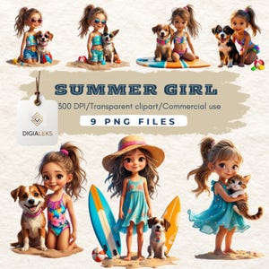 Summer girls clipart| Summer graphics| Summer watercolor| Summer graphics| Ocean clipart| Beach clipart| Vacation clipart| Dog clipart