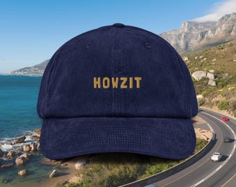 Howzit South Africa Corduroy Cap | African Hat for him her friend boyfriend girlfriend, SA, travel, holiday, Cape Town, Unisex