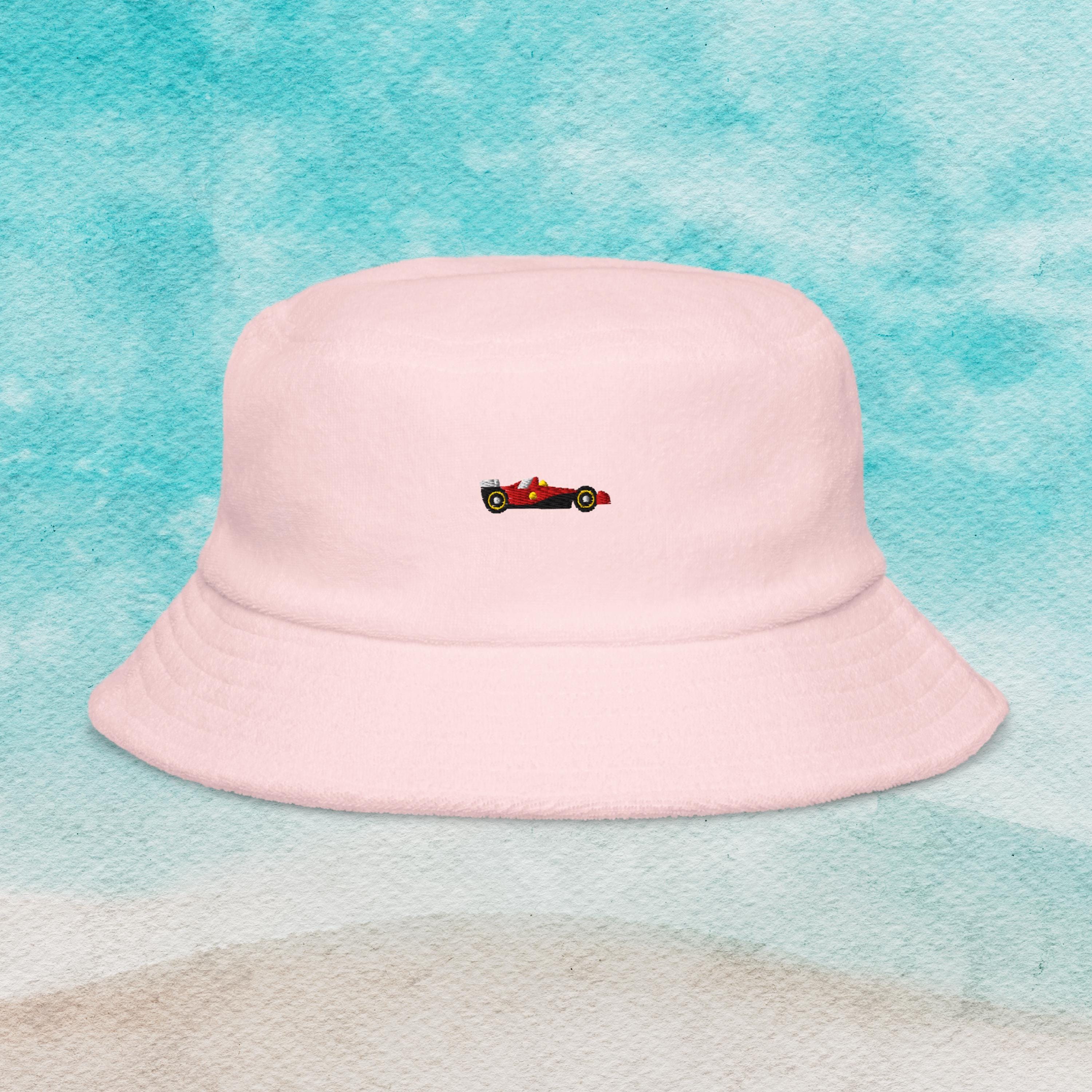 Embroidered F1 Ferrari Hat Unstructured Terry Cloth Bucket Hat