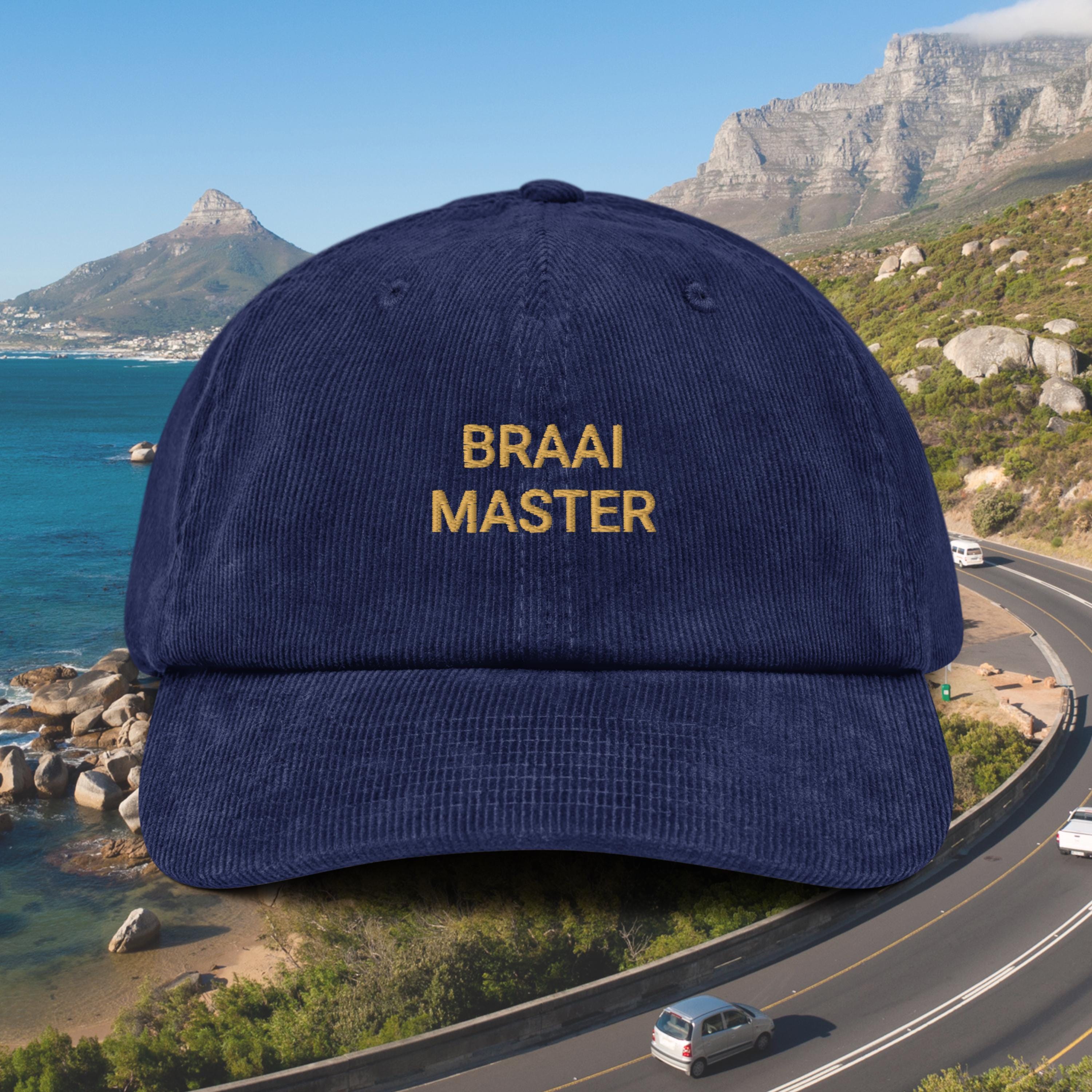 South African Braai Master Corduroy hat, Barbeque BBQ Dad Cap for Saffa, SA, Africa, Zimbabwe gift for him, her, unisex, Cape Town, travel