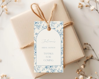 Floral Toile Bridal Shower Thank You Tag, Something Blue Before I Do Bridal Shower Favor Tag, Editable Canva Template PD0032