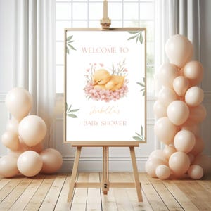 A Little Duckling Baby Shower Welcome Sign, Little Duck Custom Baby Shower Sign, Little Girl Duckling Editable Canva Template PD100