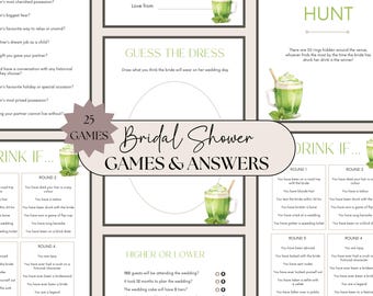 Matcha Bridal Shower Games, Green Tea Bachelorette Bridal Shower Games, Matcha Lover Bingo, He Said She Said Editable Canva Template PD0014