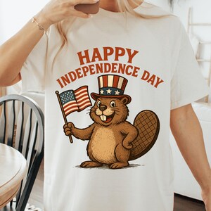 Maglietta Patriotic Beaver del 4 luglio – Maglietta divertente per il giorno dell'indipendenza – Maglietta con bandiera USA – Maglietta grafica estiva unisex – Outfit per le feste americane