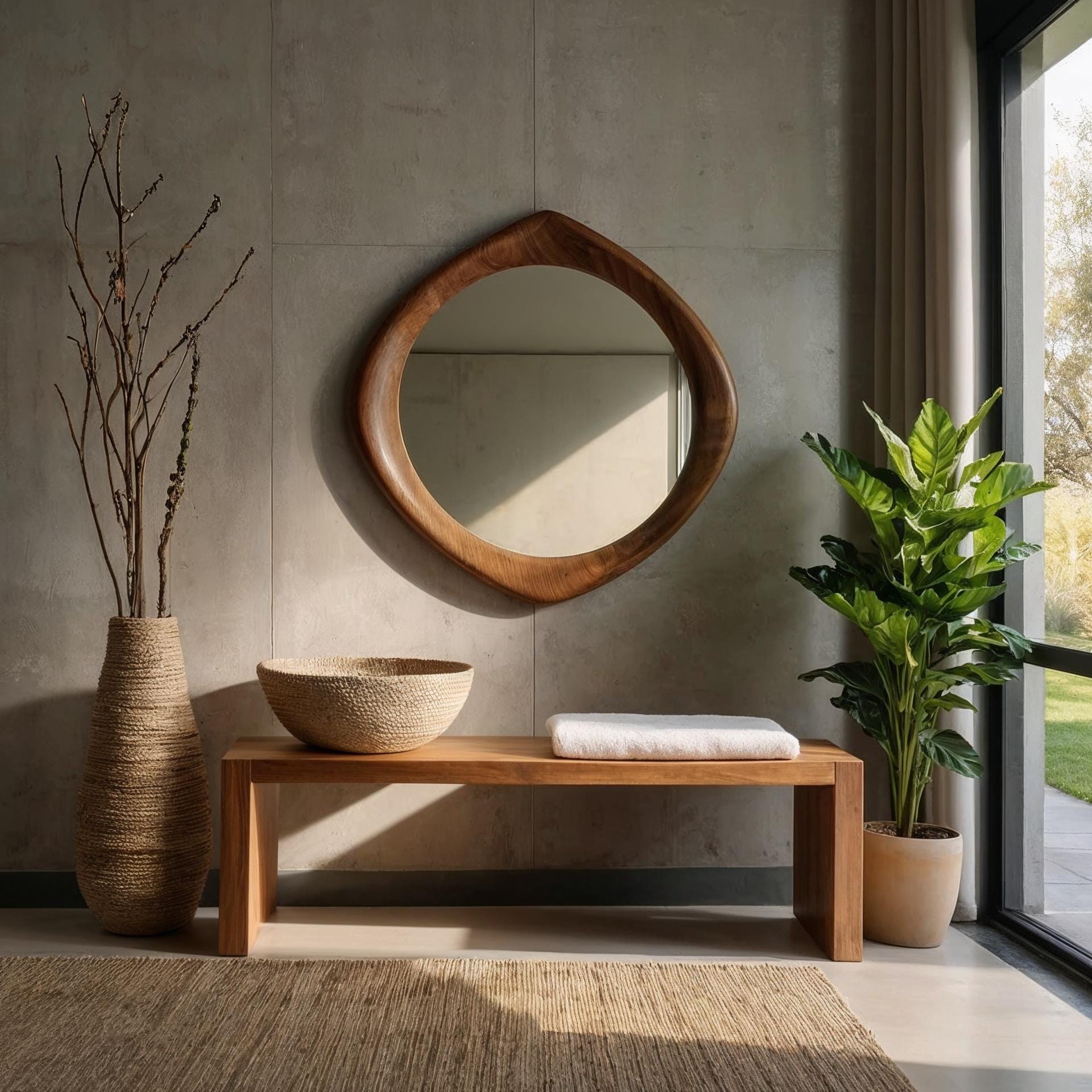 Walnut Elegant Wooden Mirror - Real wood Mirror, Modern Minimalist Wall Decor Earthy, Natural Design for Living Room or Entryway