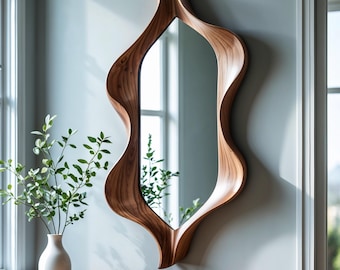 LEAF - WALNUT Wood Frame Decorative Wall Mirror - Handmade Wood frame mirror, mirror decor, Wooden Mirror, Wall decor