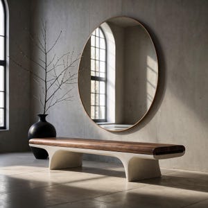 White and Walnut Futuristic Bench - Exclusive Bench, Artistic Wooden Bench, Entryway Bench, Home Decor