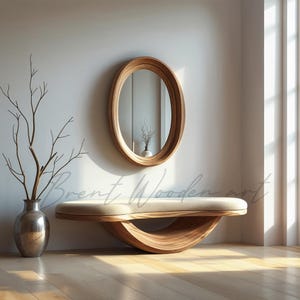 Walnut or Beech Wood Entryway Bench: Modern Curved Design image 4