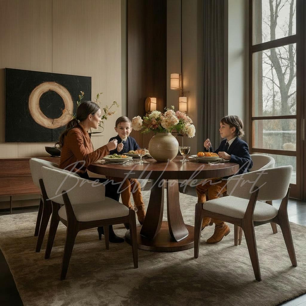 Handmade Solid Walnut Round Dining Table | Modern Sculptural Base - Etsy
