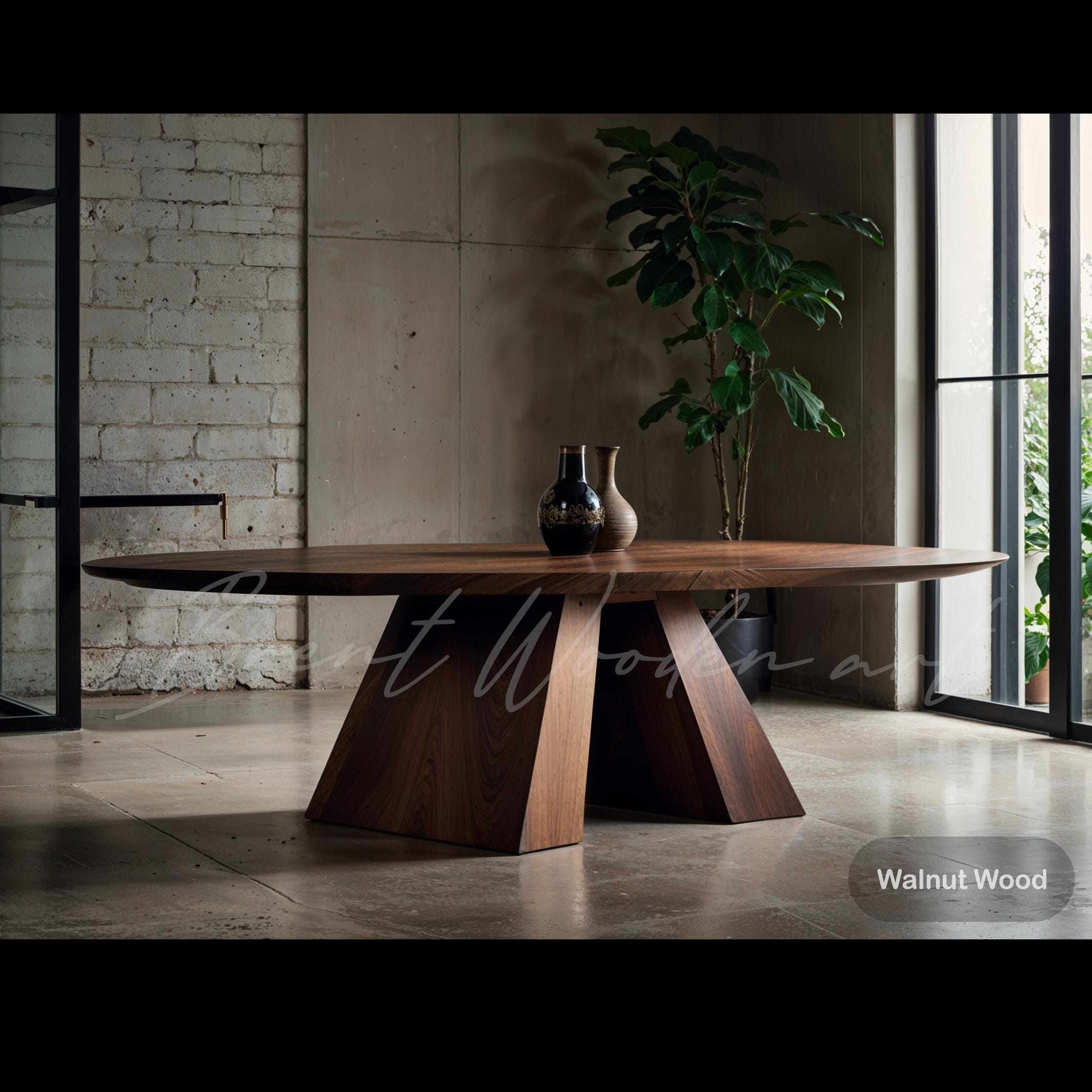 Solid Walnut Dining Table – Modern Sculptural Pedestal Base, Organic ...