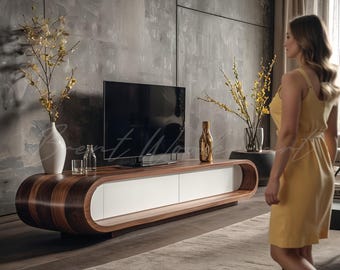 Handgemaakte walnotenhouten tv-standaard: moderne mediaconsole voor woonkamer