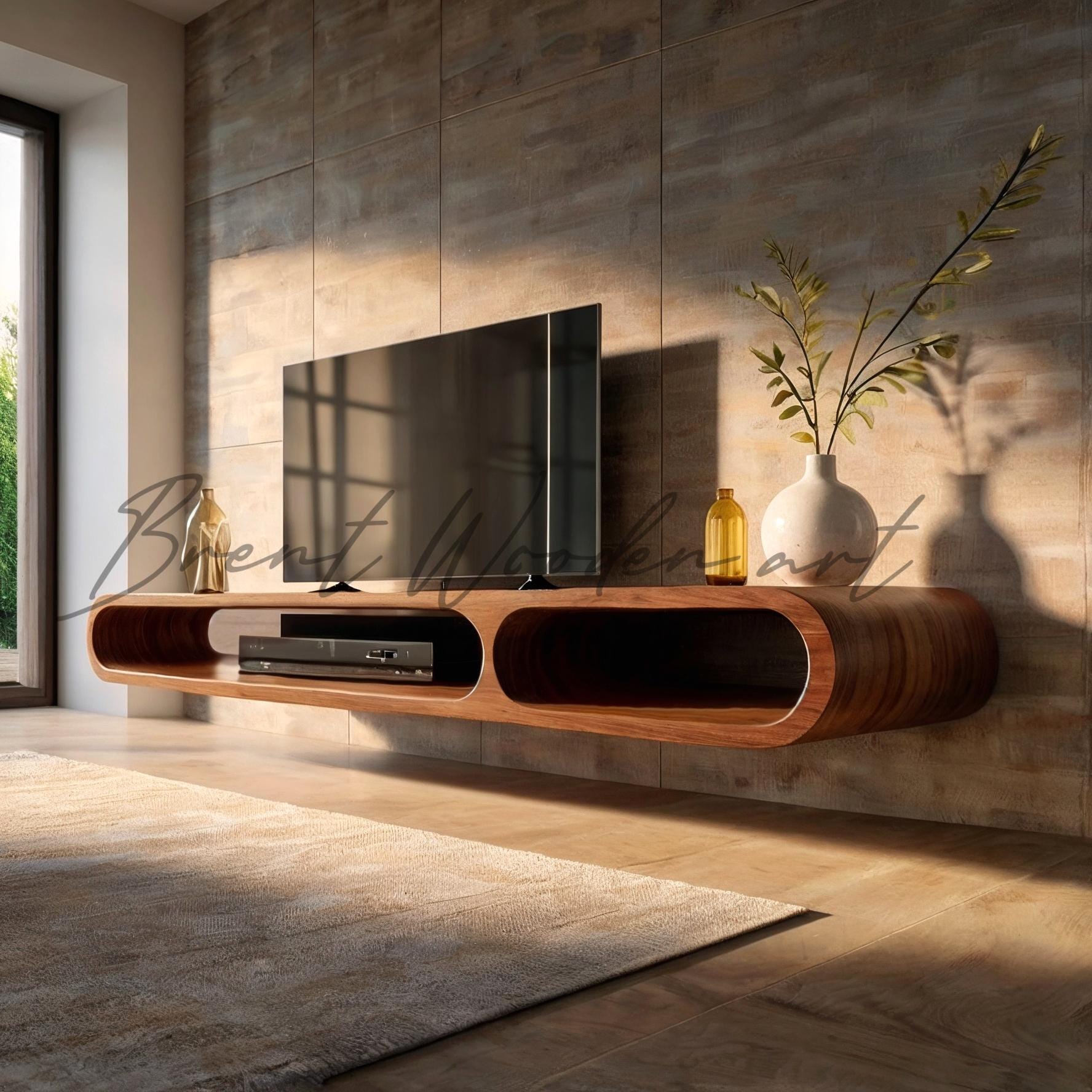 Solid Walnut Floating TV Stand: Mid-century Modern Media Console - Etsy