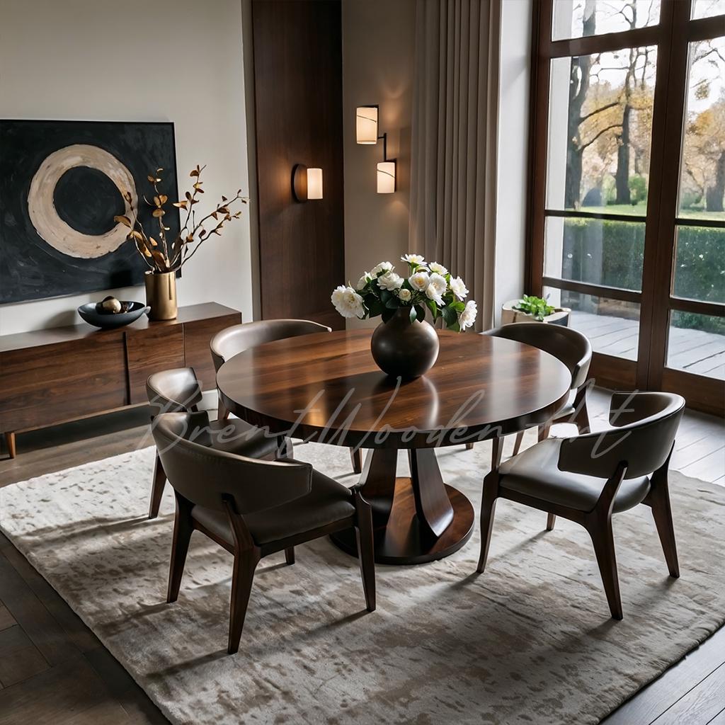 Handmade Solid Walnut Round Dining Table | Modern Sculptural Base - Etsy