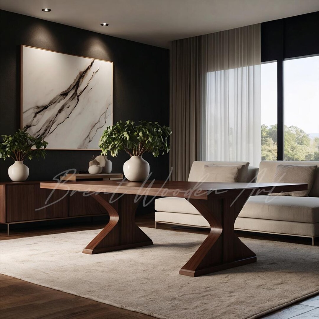 Modern Solid Walnut Dining Table, Sculptural Pedestal Base – Luxury ...