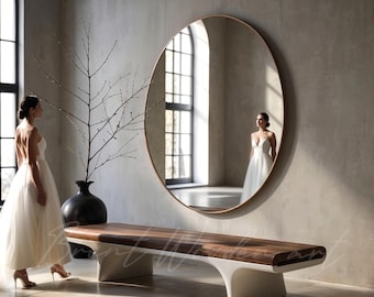 Panca moderna bianca e noce, decorazione artistica per l'ingresso in legno di noce