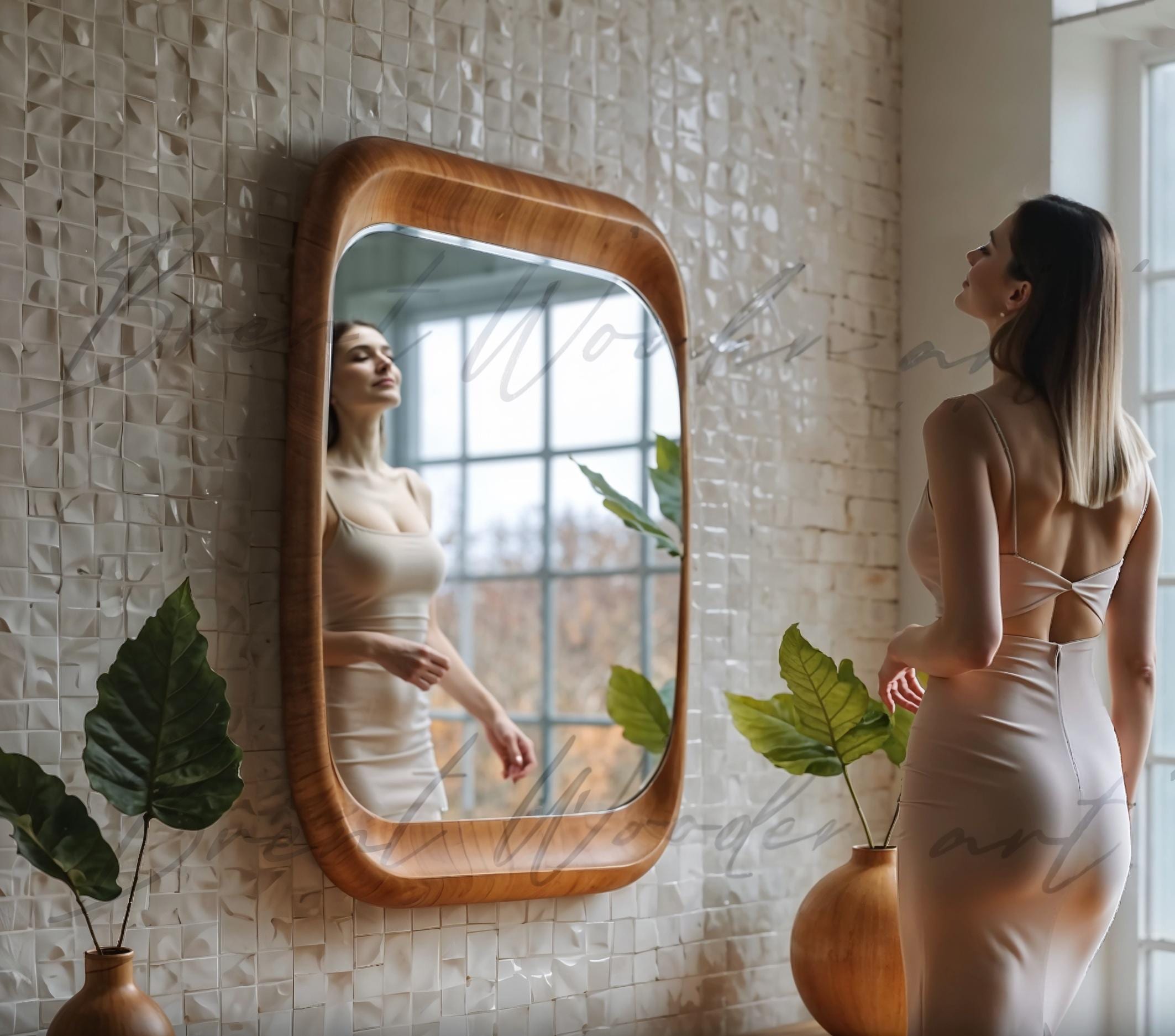 SOLANA Rustic Wooden Frame Mirror: Modern Home Decor