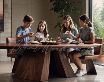 Solid Walnut Dining Table – Modern Sculptural Pedestal Base, Organic Live Edge, Handmade Luxury