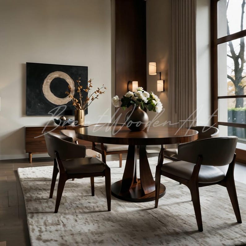 Handmade Solid Walnut Round Dining Table | Modern Sculptural Base - Etsy