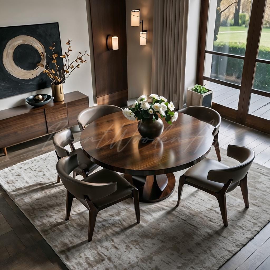 Handmade Solid Walnut Round Dining Table | Modern Sculptural Base - Etsy