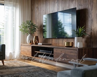 Handmade Mid-Century Modern Walnut TV Stand: Floating Low Profile Media Console