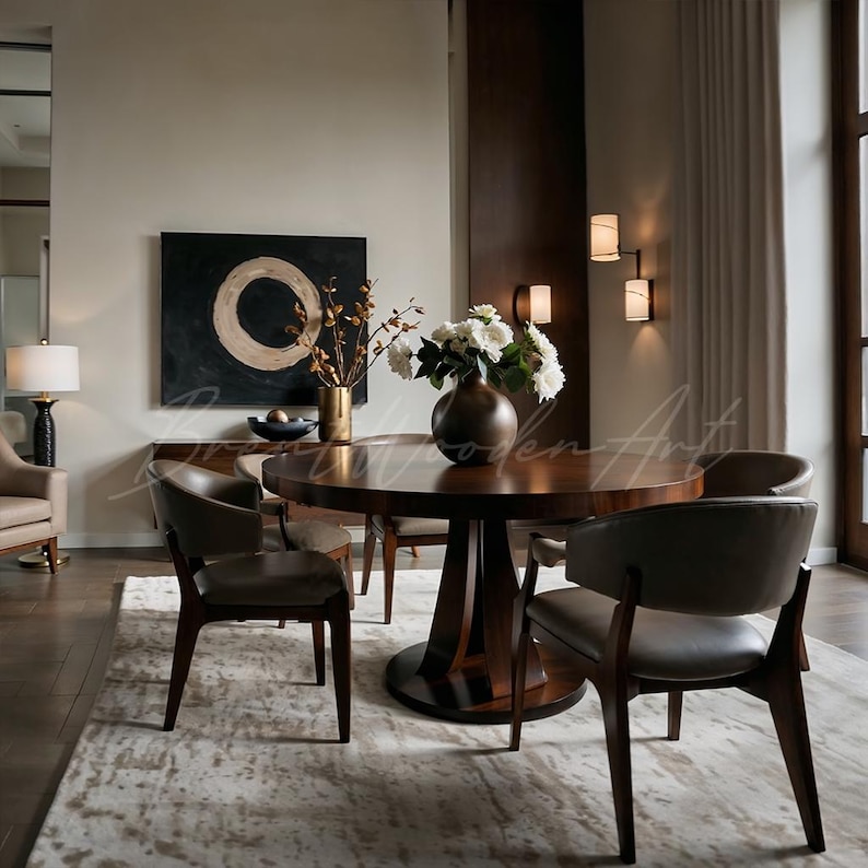 Handmade Solid Walnut Round Dining Table | Modern Sculptural Base - Etsy