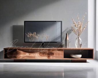 Handmade Mid-Century Modern Walnut TV Stand: Low Profile Media Console