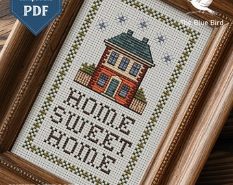 Home Sweet Home Cross Stitch Pattern PDF, Primitive House Sampler, Farmhouse Cottage Embroidery Chart