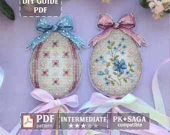 Easter Egg Cross Stitch Pattern – Hanging Ornament, Spring Decor PDF Chart