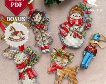 Christmas Ornament Cross Stitch Pattern Bundle + Bonus Horse, Winter Embroidery PDF, Saga File, Plastic Canvas Pattern, point de croix