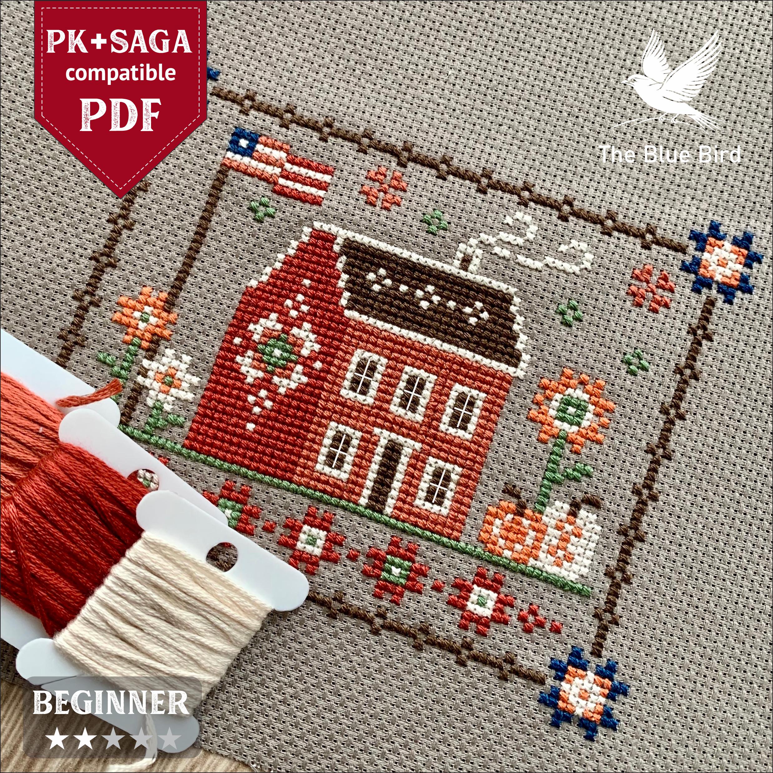 Fall Cottage Cross Stitch Pattern: Pumpkins & Flowers (PDF Pattern ...