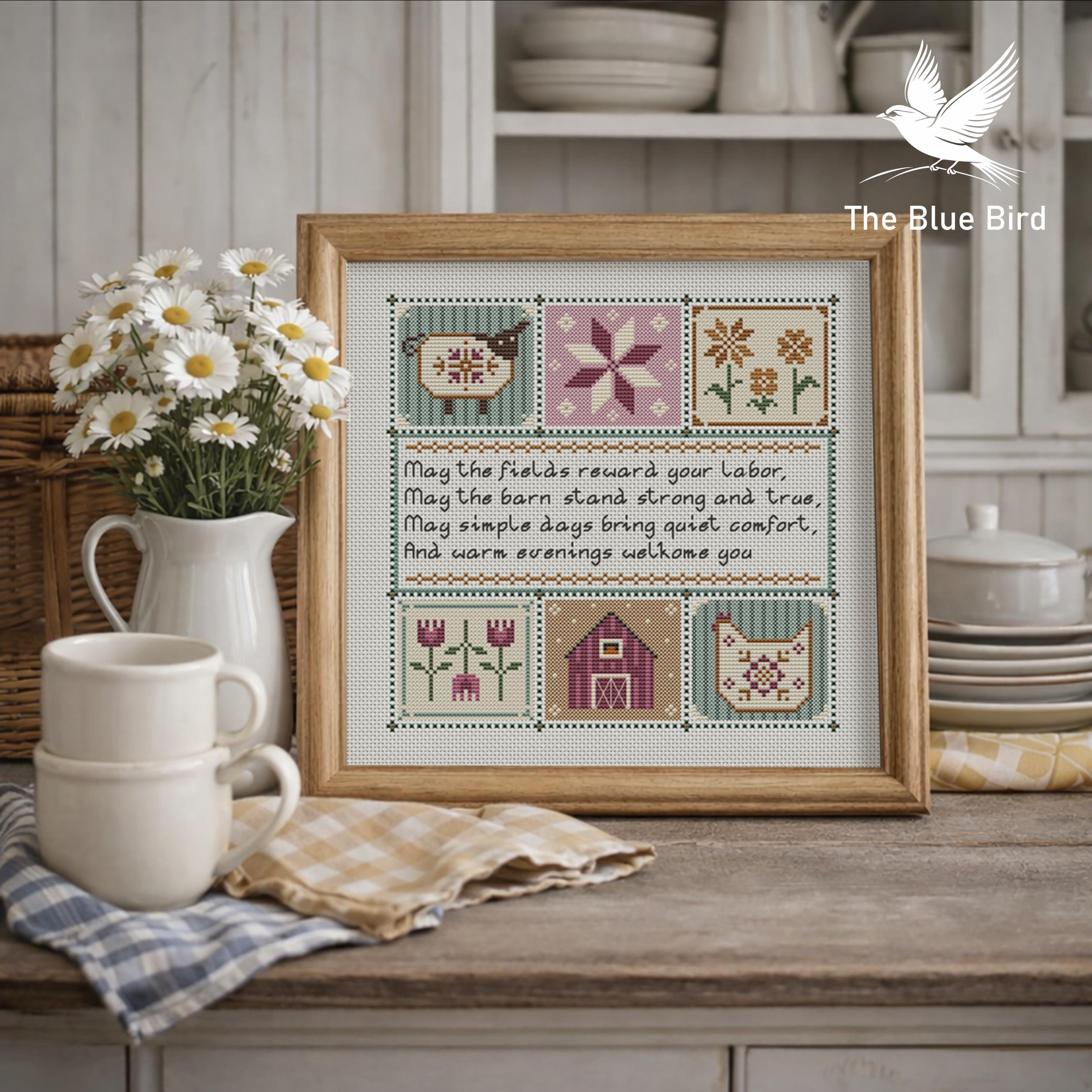 Primitive Farm Sampler Cross Stitch Pattern – Rustic Farmhouse Barn PDF ...
