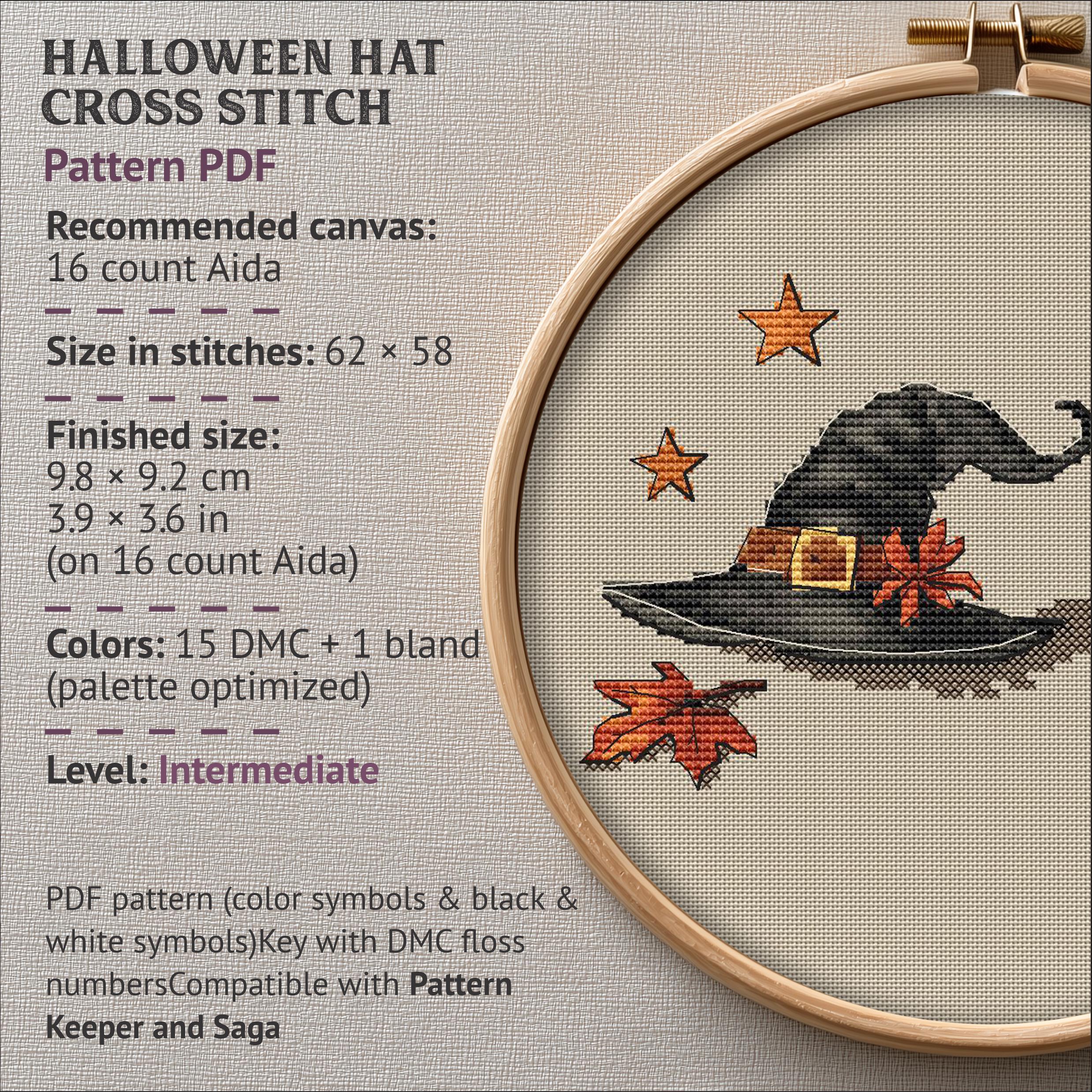 Witch Hat Cross Stitch Pattern PDF | Halloween Embroidery | Instant ...