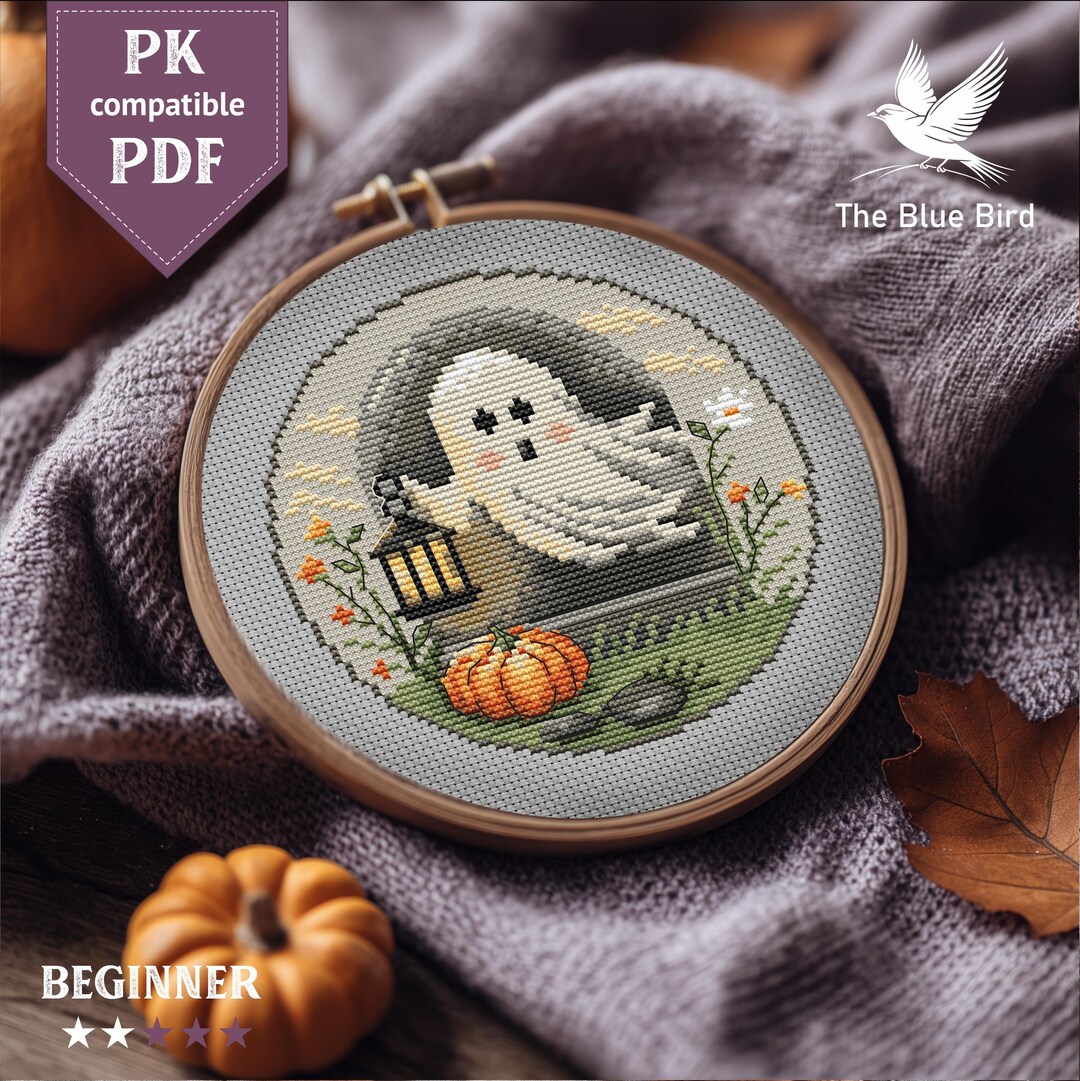 Halloween Ghost Cross Stitch Pattern PDF, Pumpkin & Lantern, Beginner ...