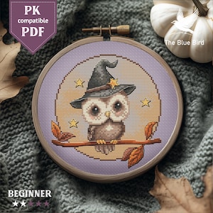 Halloween Owl Cross Stitch Pattern | Cute Beginner PDF Embroidery Chart