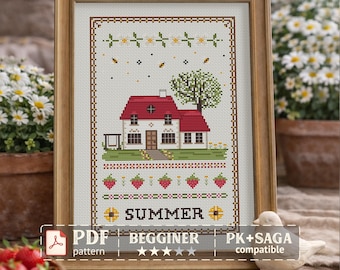 Summer Cottage Cross Stitch Pattern, Four Seasons House (PDF)