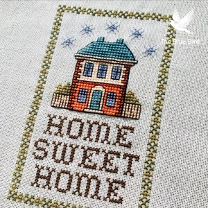 Home Sweet Home Cross Stitch Pattern PDF, Primitive House Sampler, Farmhouse Cottage Embroidery Chart image 3