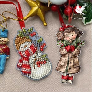 雪だるまのオーナメントクロスステッチパターン、冬のホリデー刺繍（PDFパターン、Sagaファイル） 画像 10