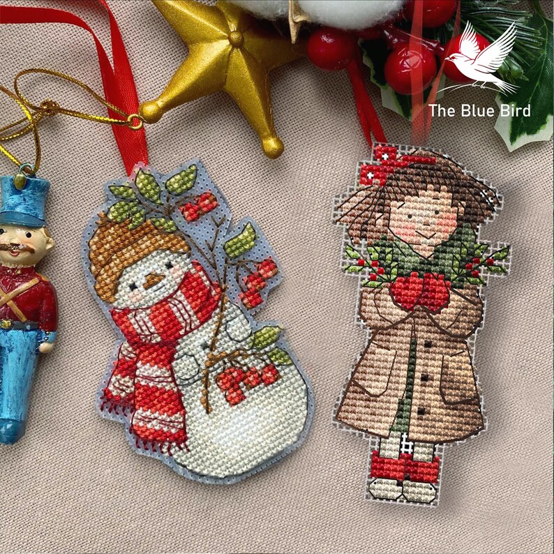雪だるまのオーナメントクロスステッチパターン、冬のホリデー刺繍（PDFパターン、Sagaファイル） 画像 10