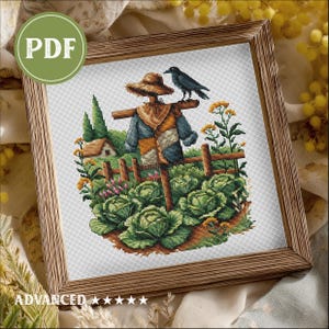 Guardian of the Cabbage Cross Stitch Pattern: Rustic Garden Sampler (PDF Download